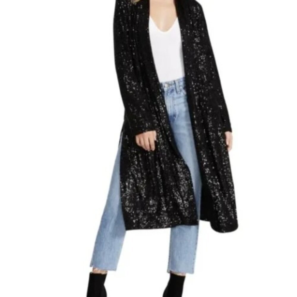 Anthropologie × BB Dakota Show Stopper Black Long Duster Jacket Size XS